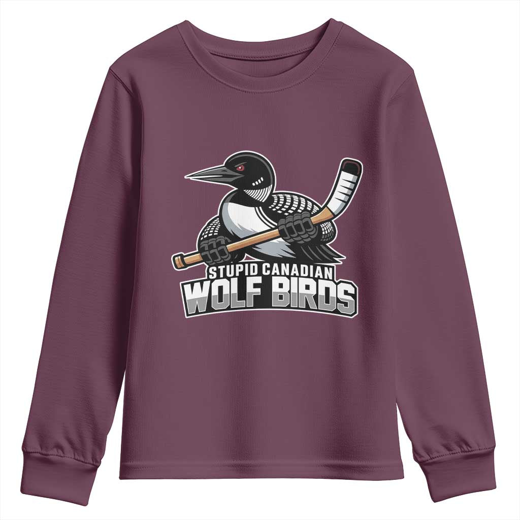 Stupid Canadian Wolf Birds Youth Sweatshirt Funny Common Loon Viral Hockey Romance - Wonder Print Shop