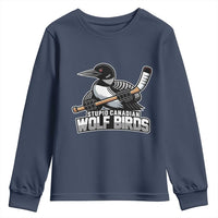 Stupid Canadian Wolf Birds Youth Sweatshirt Funny Common Loon Viral Hockey Romance - Wonder Print Shop