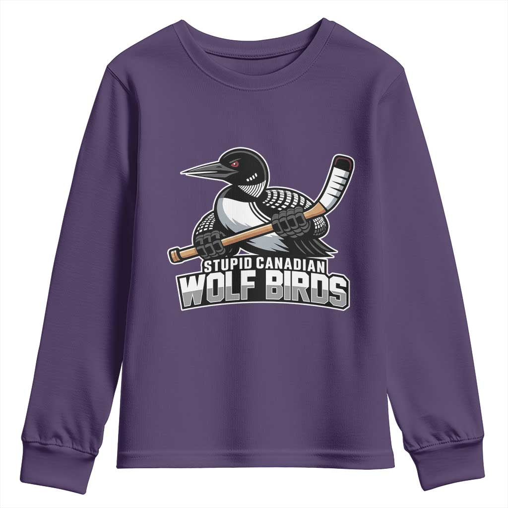 Stupid Canadian Wolf Birds Youth Sweatshirt Funny Common Loon Viral Hockey Romance - Wonder Print Shop