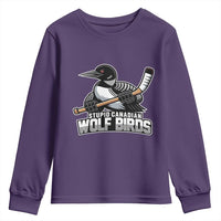 Stupid Canadian Wolf Birds Youth Sweatshirt Funny Common Loon Viral Hockey Romance - Wonder Print Shop