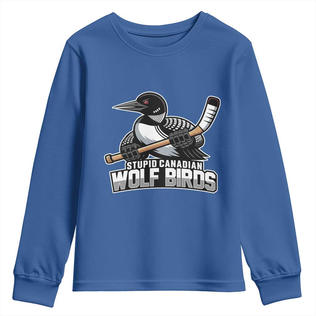 Stupid Canadian Wolf Birds Youth Sweatshirt Funny Common Loon Viral Hockey Romance - Wonder Print Shop