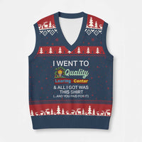 I Went to Quality Learing Center Meme V-Neck Knit Sweater Vest Funny Sarcastic Viral Education Fail - Wonder Print Shop