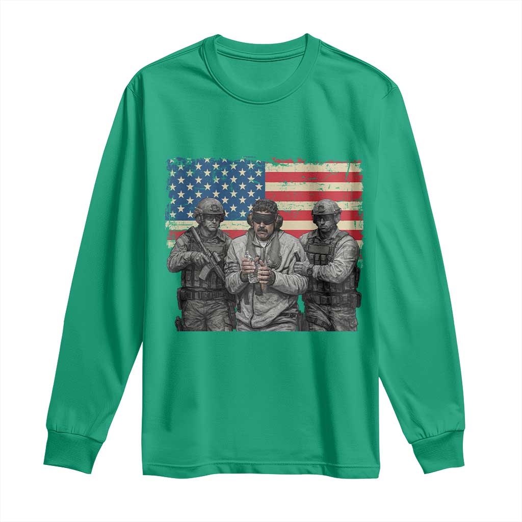 Captured Dictator Maduro Long Sleeve Shirt Special Forces Justice Operation American Flag - Wonder Print Shop