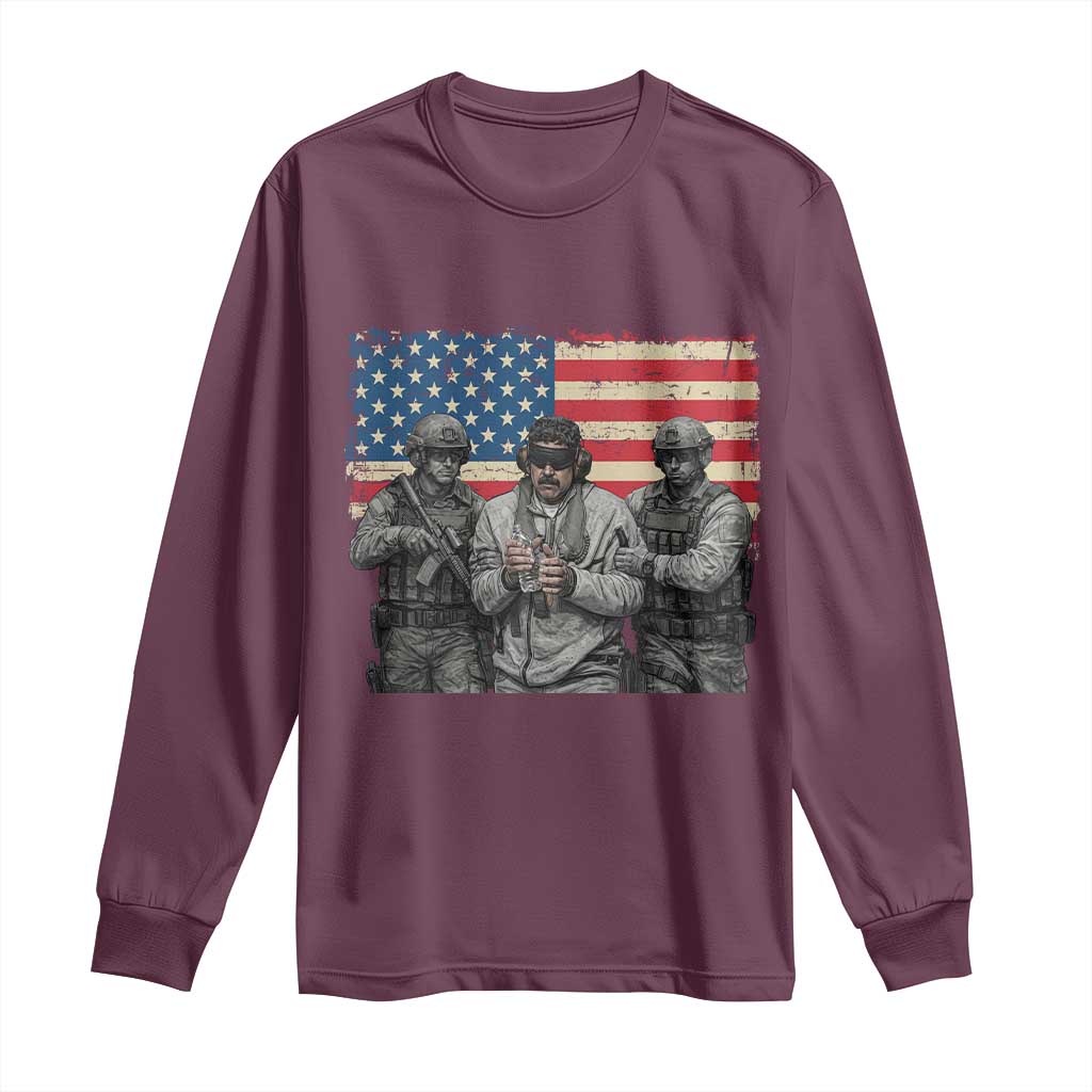 Captured Dictator Maduro Long Sleeve Shirt Special Forces Justice Operation American Flag - Wonder Print Shop