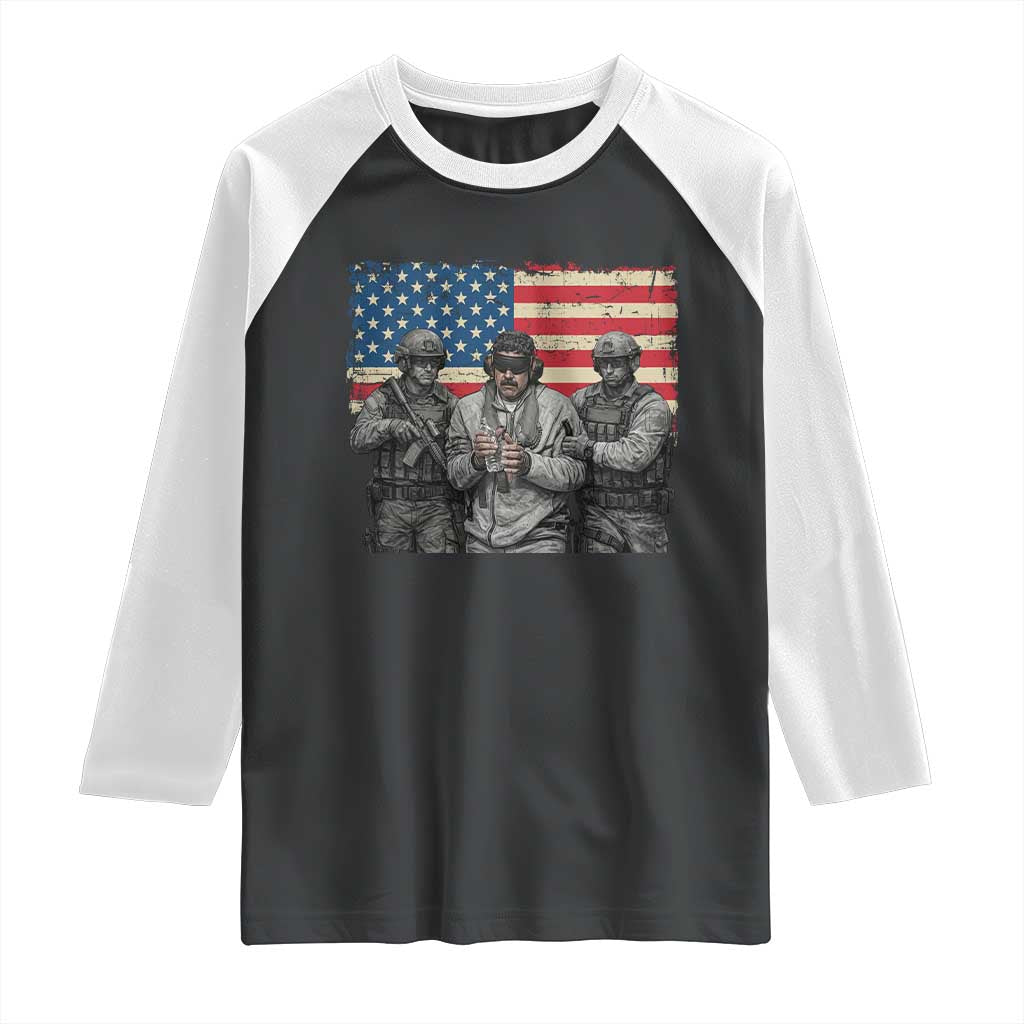 Captured Dictator Maduro Raglan Shirt Special Forces Justice Operation American Flag - Wonder Print Shop