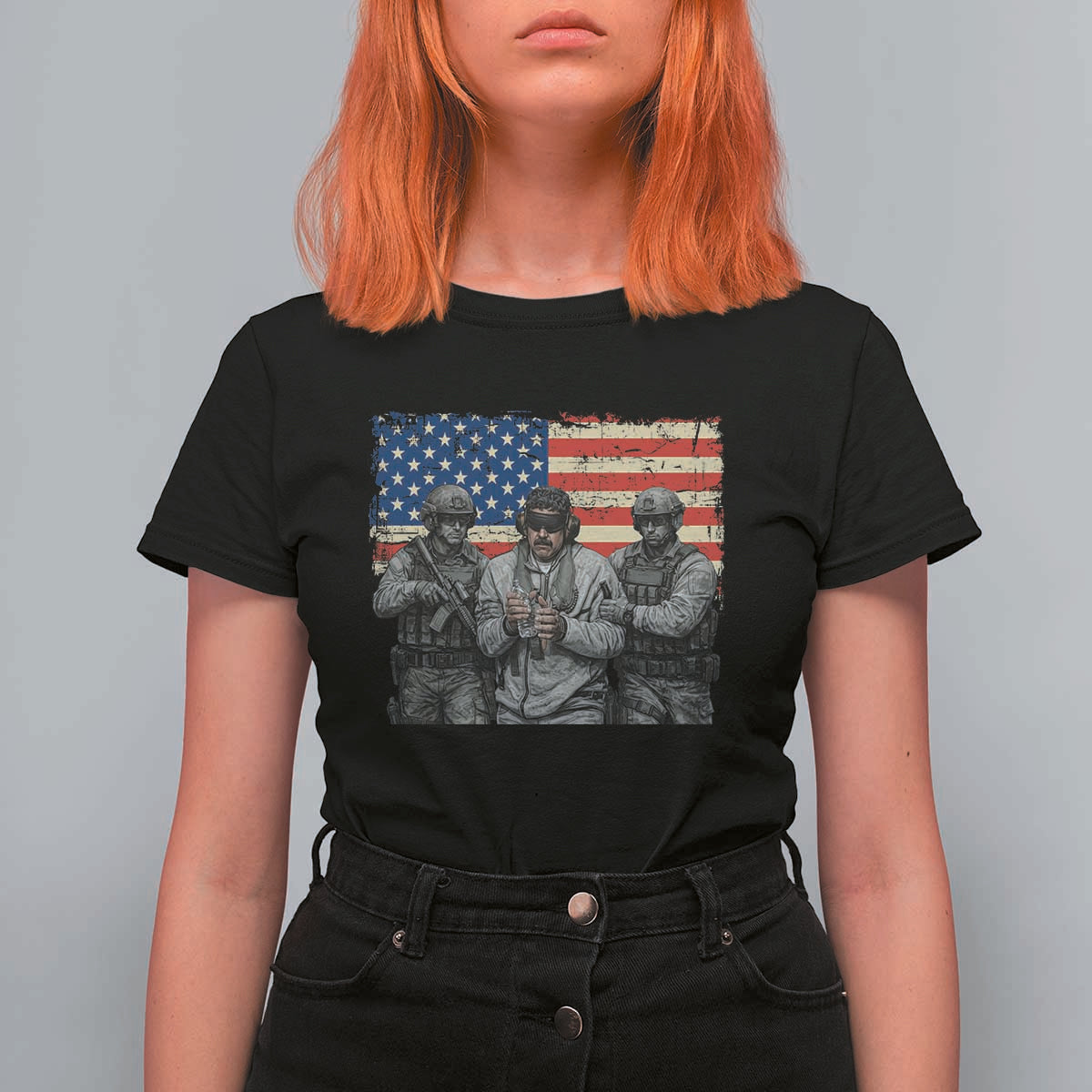 Captured Dictator Maduro T Shirt For Women Special Forces Justice Operation American Flag - Wonder Print Shop
