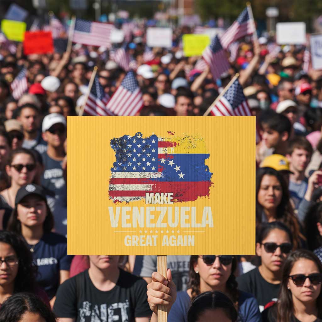 Make Venezuela Great Again Protest Sign Distressed US  and Venezuela Flag Unity