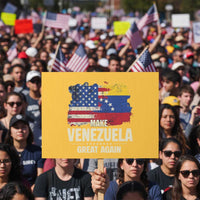 Make Venezuela Great Again Protest Sign Distressed US  and Venezuela Flag Unity