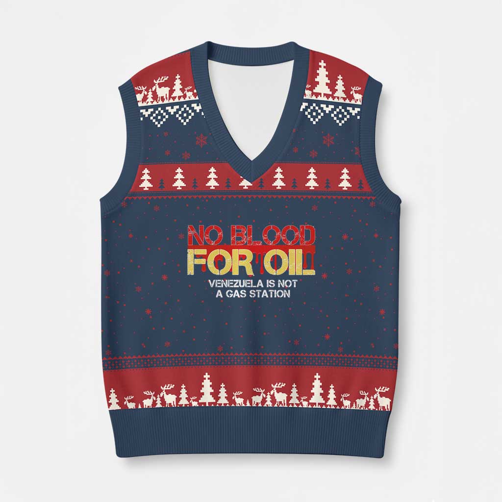 No Blood for Oil V-Neck Knit Sweater Vest Venezuela Sovereignty Resource Justice - Wonder Print Shop