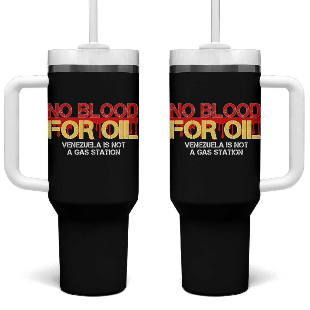 No Blood for Oil Tumbler With Handle Venezuela Sovereignty Resource Justice - Wonder Print Shop