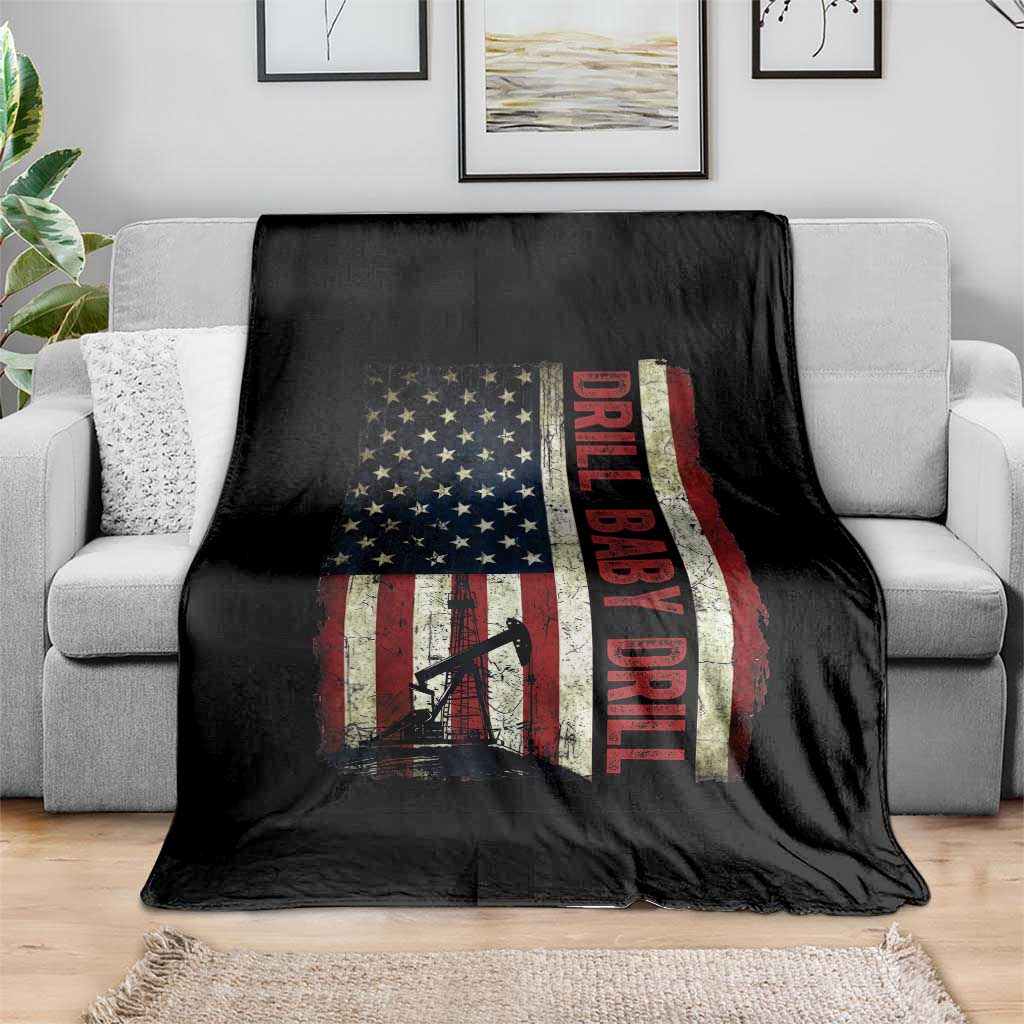 Drill Baby Drill American Flag Throw Blanket Oil Rig Oildfield Energy Industry Patriot - Wonder Print Shop