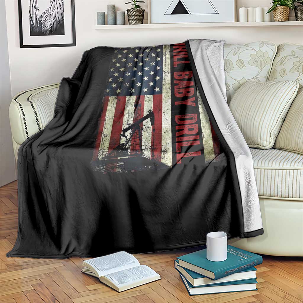 Drill Baby Drill American Flag Throw Blanket Oil Rig Oildfield Energy Industry Patriot - Wonder Print Shop