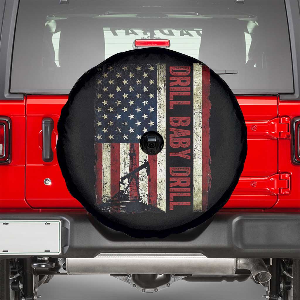 Drill Baby Drill American Flag Spare Tire Cover Oil Rig Oildfield Energy Industry Patriot - Wonder Print Shop