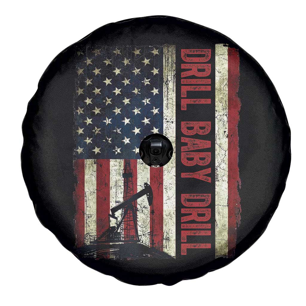 Drill Baby Drill American Flag Spare Tire Cover Oil Rig Oildfield Energy Industry Patriot - Wonder Print Shop