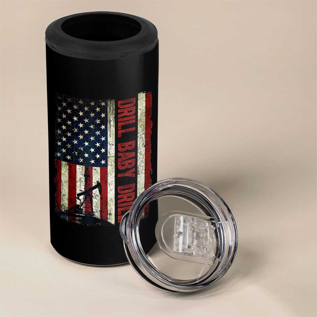 Drill Baby Drill American Flag 4 in 1 Can Cooler Tumbler Oil Rig Oildfield Energy Industry Patriot - Wonder Print Shop