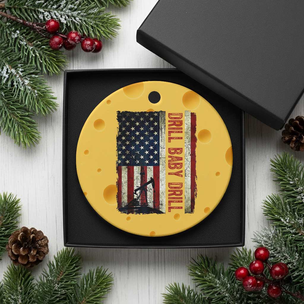 Drill Baby Drill American Flag Ceramic Ornament Oil Rig Oildfield Energy Industry Patriot - Wonder Print Shop