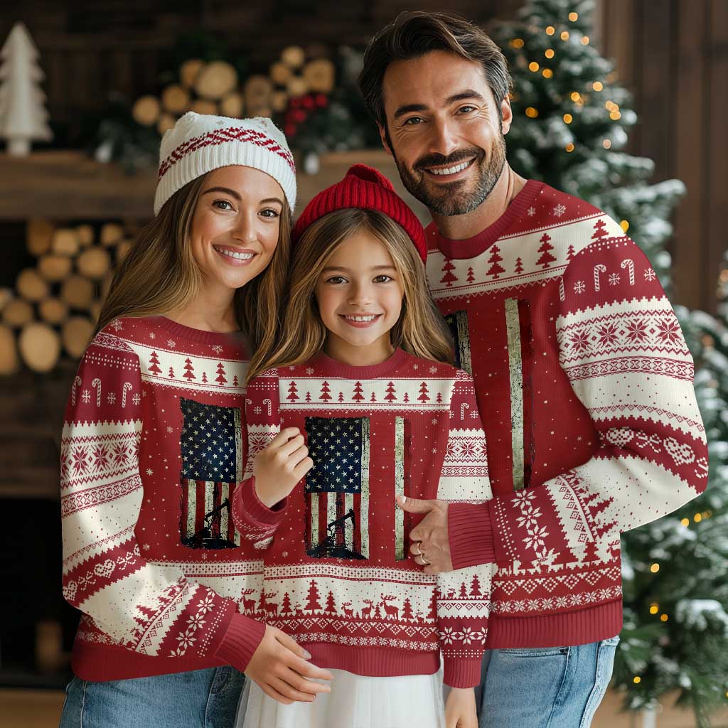 Drill Baby Drill American Flag Ugly Christmas Sweater Oil Rig Oildfield Energy Industry Patriot - Wonder Print Shop