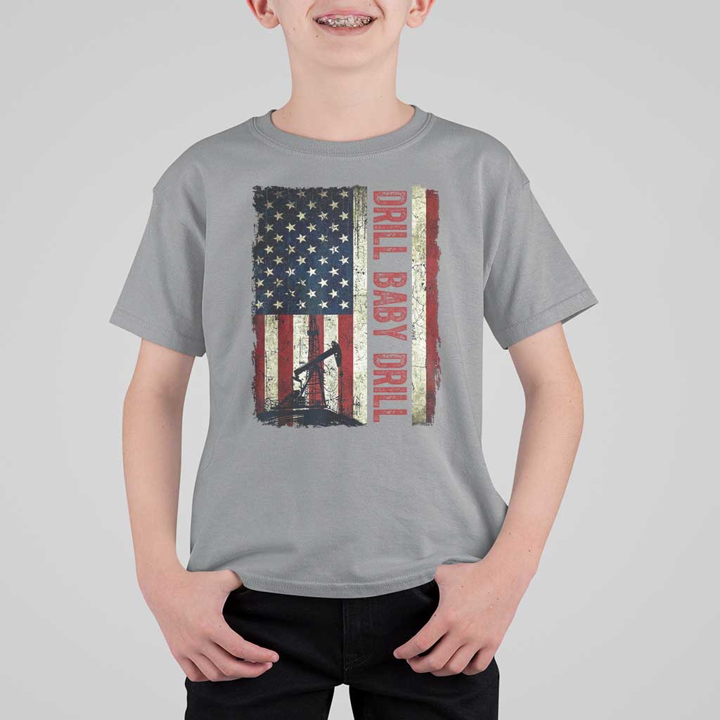 Drill Baby Drill American Flag T Shirt For Kid Oil Rig Oildfield Energy Industry Patriot - Wonder Print Shop