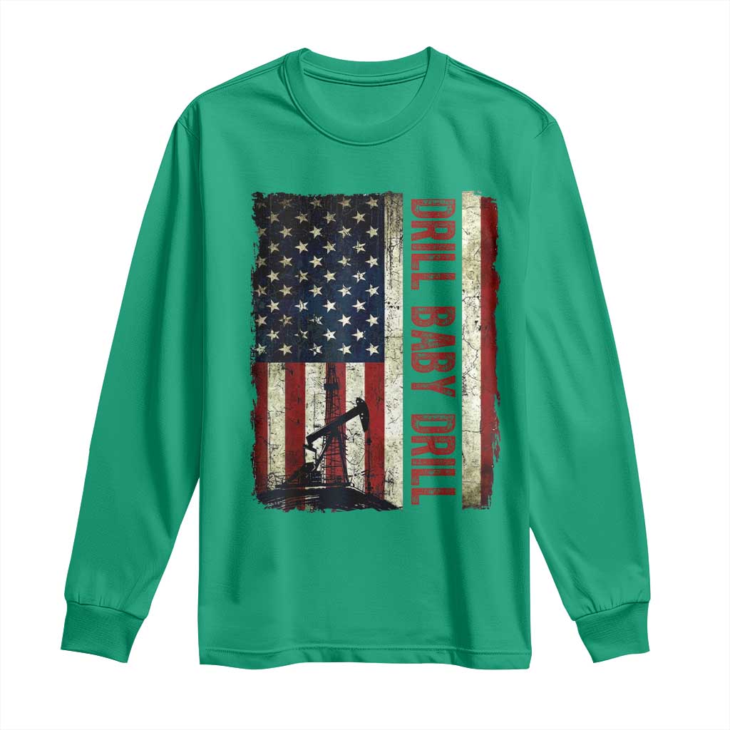 Drill Baby Drill American Flag Long Sleeve Shirt Oil Rig Oildfield Energy Industry Patriot - Wonder Print Shop
