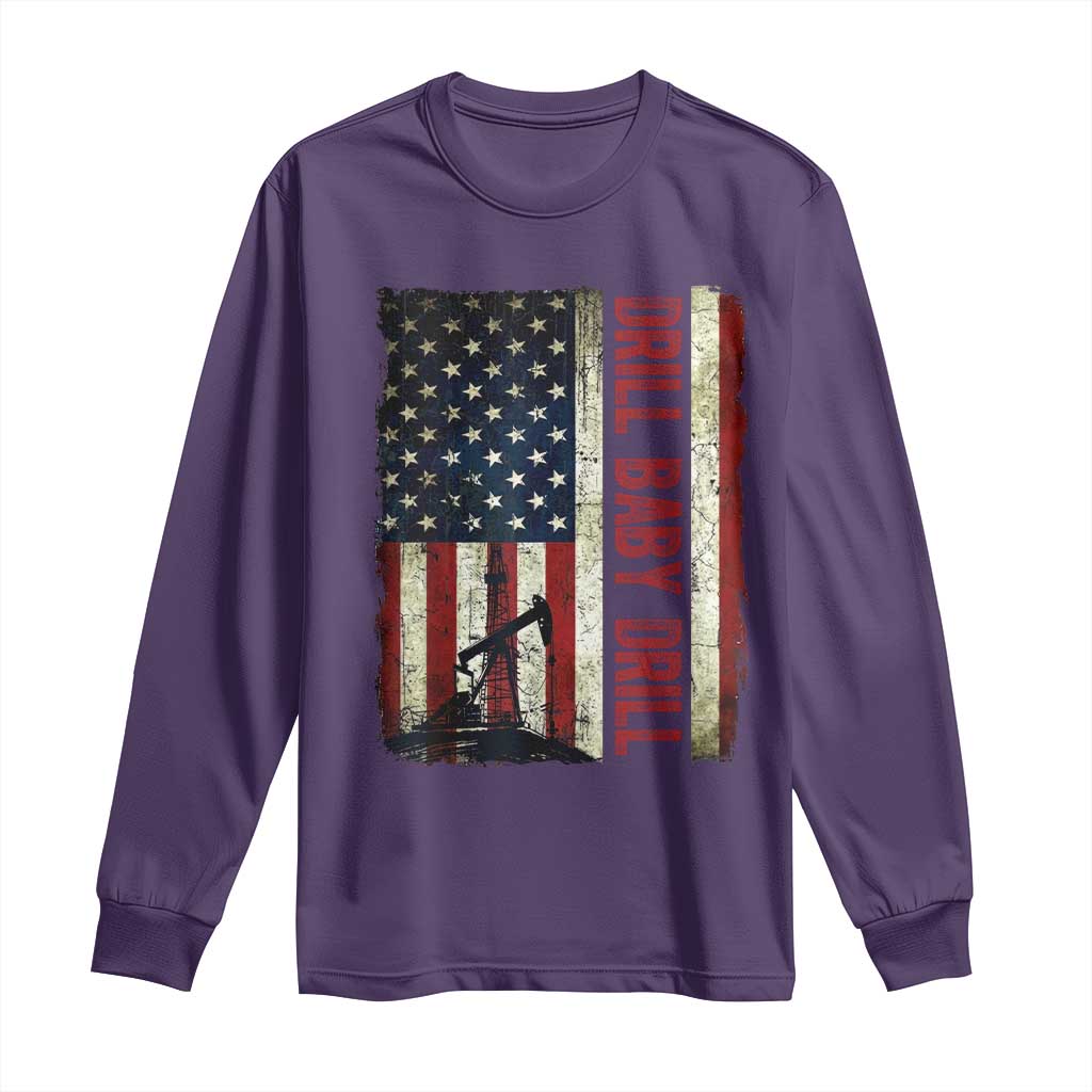 Drill Baby Drill American Flag Long Sleeve Shirt Oil Rig Oildfield Energy Industry Patriot - Wonder Print Shop