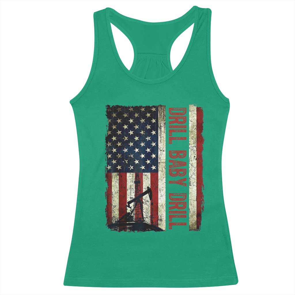 Drill Baby Drill American Flag Racerback Tank Top Oil Rig Oildfield Energy Industry Patriot - Wonder Print Shop