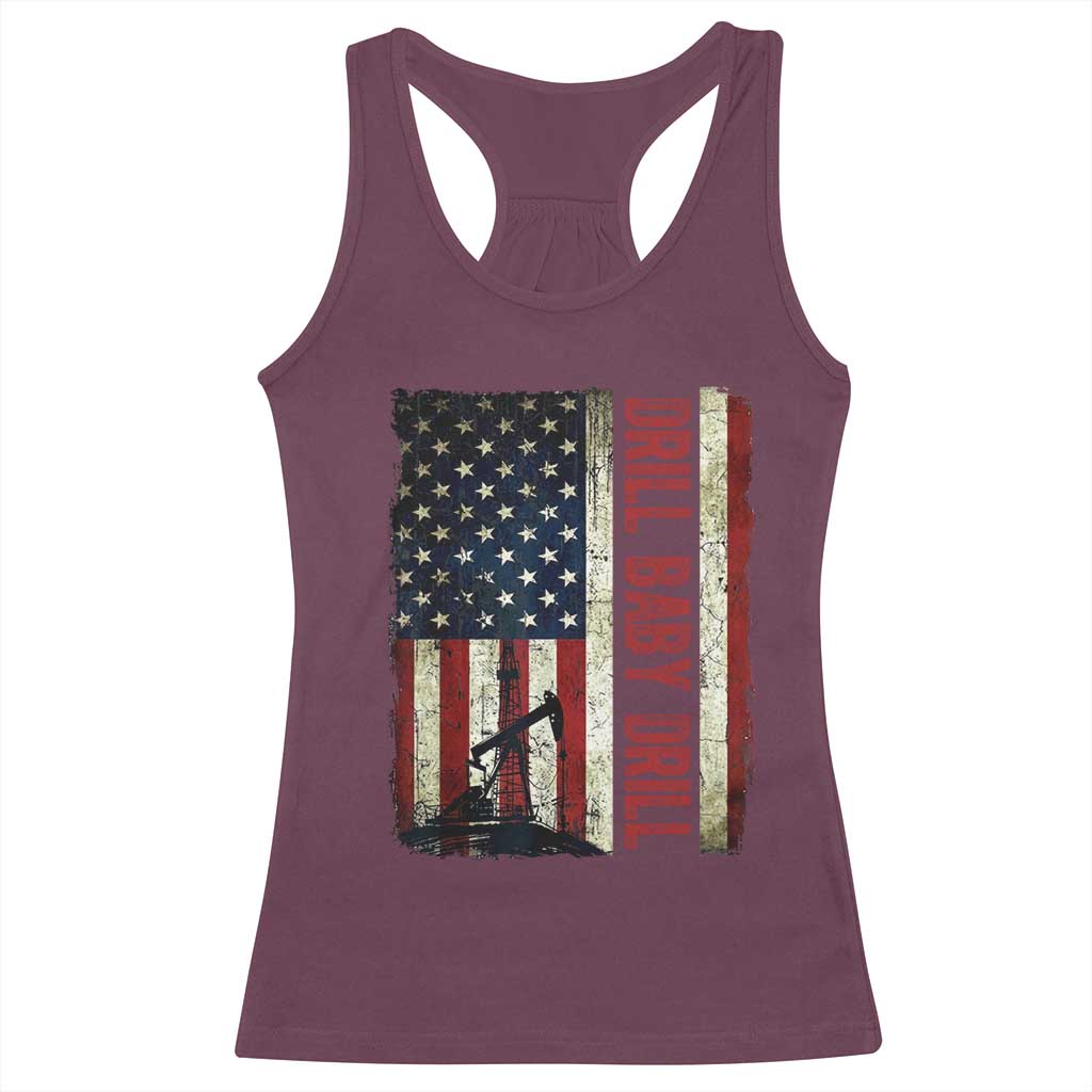 Drill Baby Drill American Flag Racerback Tank Top Oil Rig Oildfield Energy Industry Patriot - Wonder Print Shop
