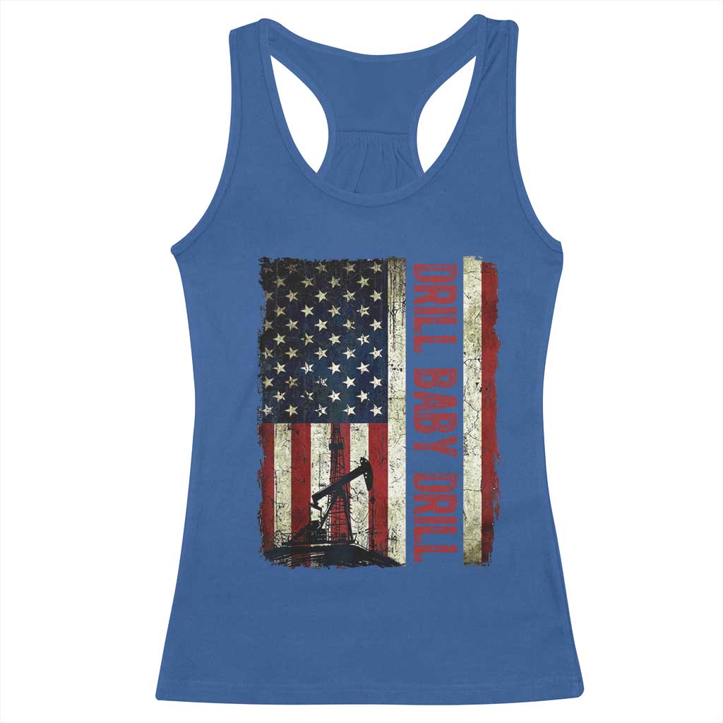 Drill Baby Drill American Flag Racerback Tank Top Oil Rig Oildfield Energy Industry Patriot - Wonder Print Shop