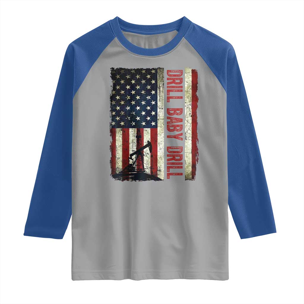 Drill Baby Drill American Flag Raglan Shirt Oil Rig Oildfield Energy Industry Patriot - Wonder Print Shop