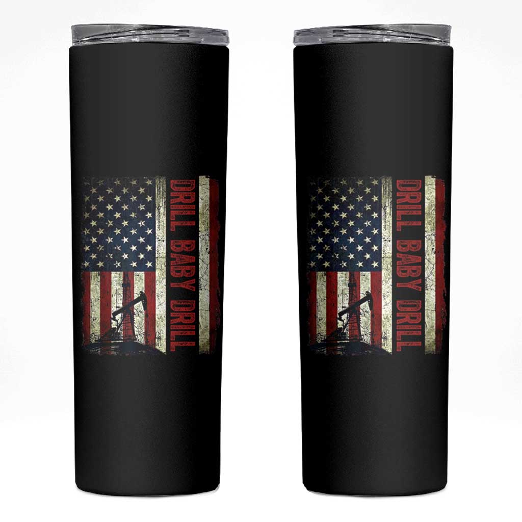 Drill Baby Drill American Flag Skinny Tumbler Oil Rig Oildfield Energy Industry Patriot - Wonder Print Shop