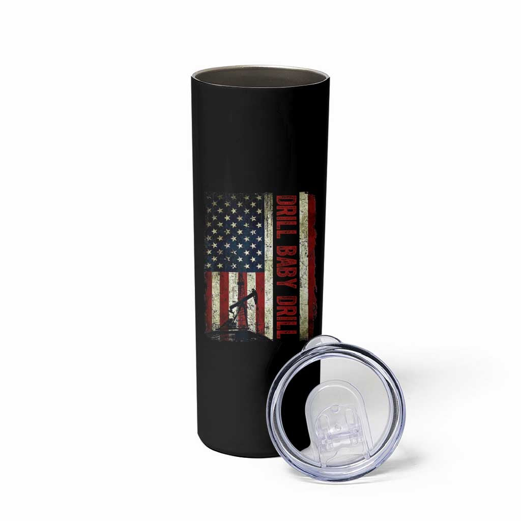 Drill Baby Drill American Flag Skinny Tumbler Oil Rig Oildfield Energy Industry Patriot - Wonder Print Shop