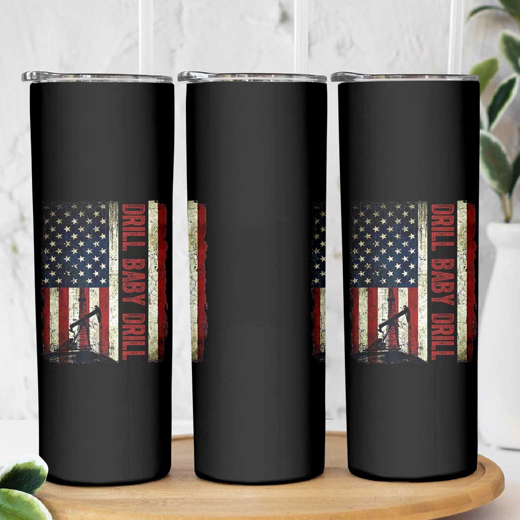 Drill Baby Drill American Flag Skinny Tumbler Oil Rig Oildfield Energy Industry Patriot - Wonder Print Shop
