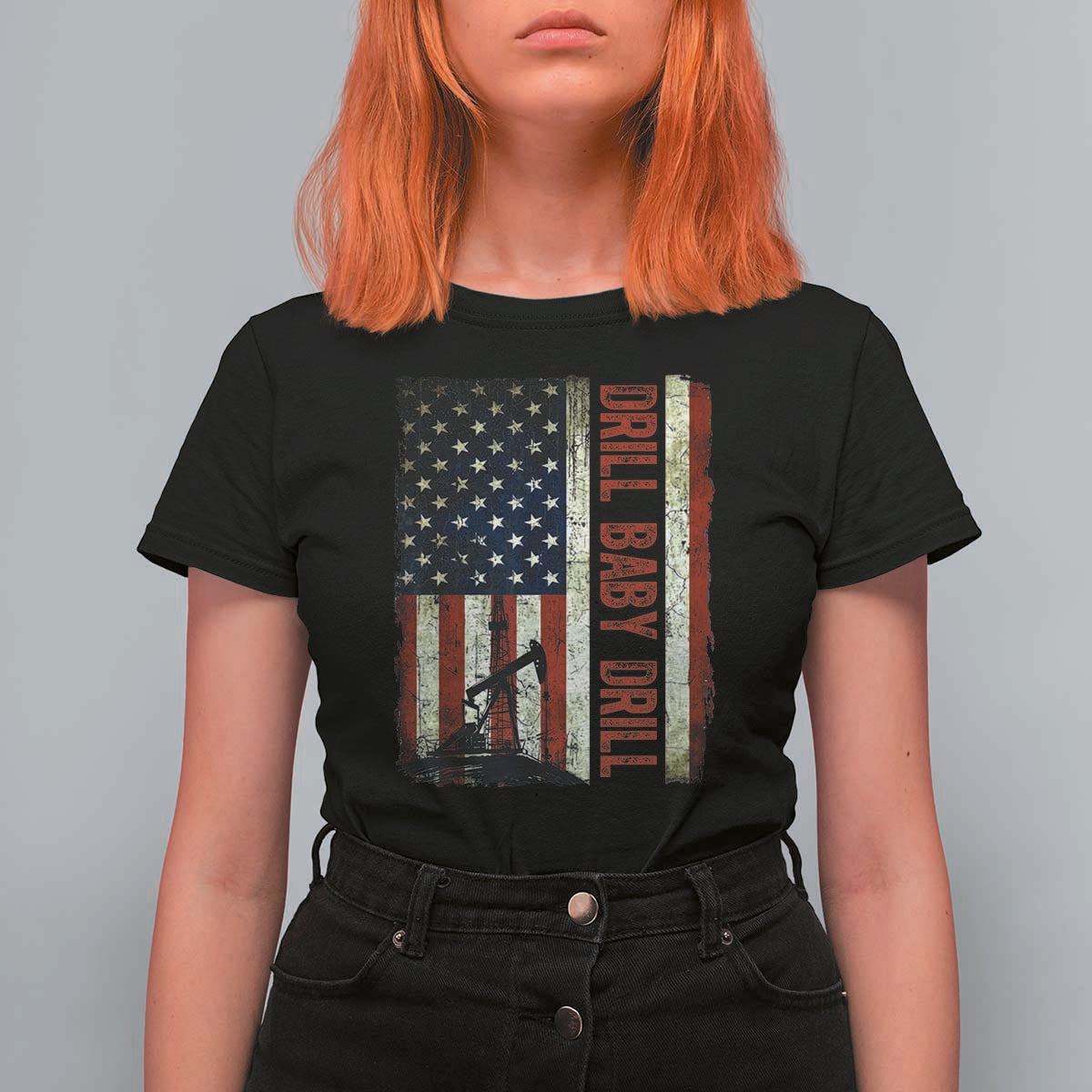 Drill Baby Drill American Flag T Shirt For Women Oil Rig Oildfield Energy Industry Patriot - Wonder Print Shop