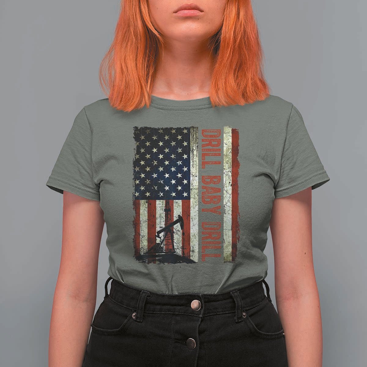 Drill Baby Drill American Flag T Shirt For Women Oil Rig Oildfield Energy Industry Patriot - Wonder Print Shop