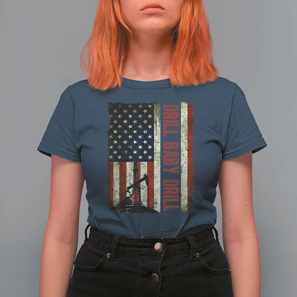 Drill Baby Drill American Flag T Shirt For Women Oil Rig Oildfield Energy Industry Patriot - Wonder Print Shop