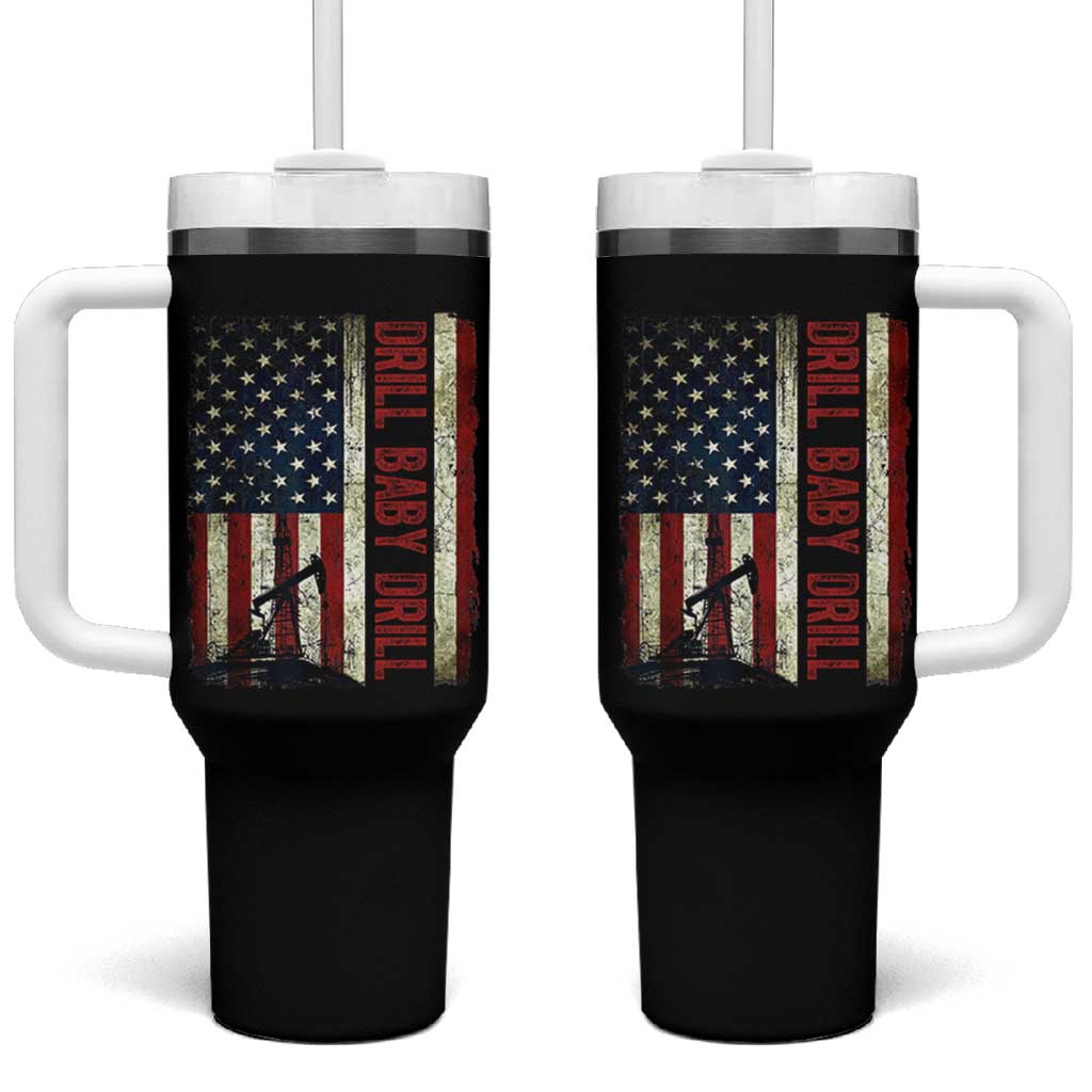 Drill Baby Drill American Flag Tumbler With Handle Oil Rig Oildfield Energy Industry Patriot - Wonder Print Shop
