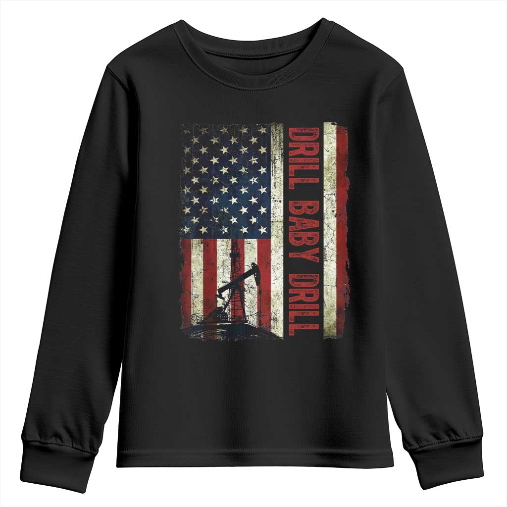 Drill Baby Drill American Flag Youth Sweatshirt Oil Rig Oildfield Energy Industry Patriot - Wonder Print Shop