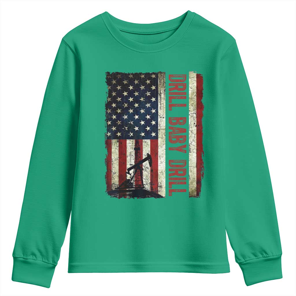 Drill Baby Drill American Flag Youth Sweatshirt Oil Rig Oildfield Energy Industry Patriot - Wonder Print Shop