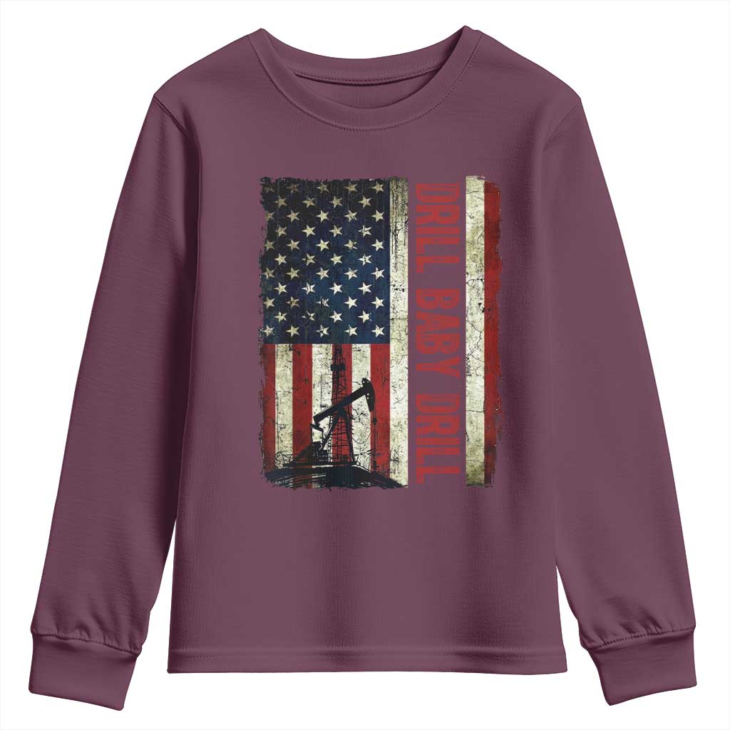 Drill Baby Drill American Flag Youth Sweatshirt Oil Rig Oildfield Energy Industry Patriot - Wonder Print Shop