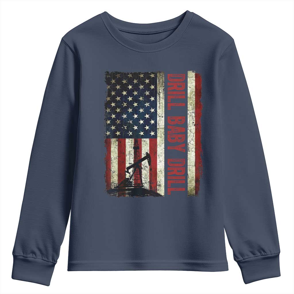Drill Baby Drill American Flag Youth Sweatshirt Oil Rig Oildfield Energy Industry Patriot - Wonder Print Shop