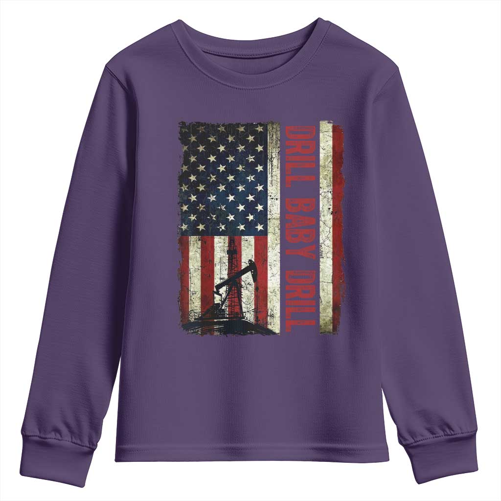 Drill Baby Drill American Flag Youth Sweatshirt Oil Rig Oildfield Energy Industry Patriot - Wonder Print Shop