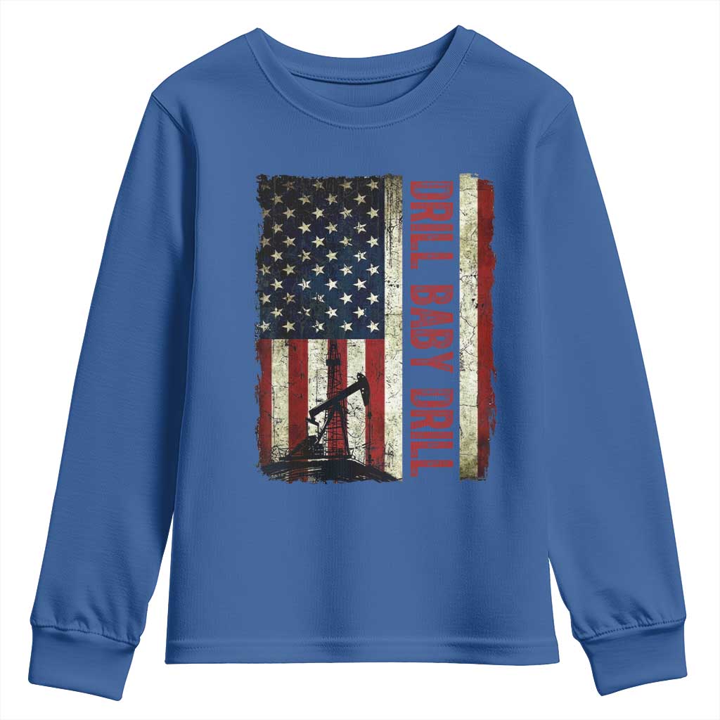 Drill Baby Drill American Flag Youth Sweatshirt Oil Rig Oildfield Energy Industry Patriot - Wonder Print Shop