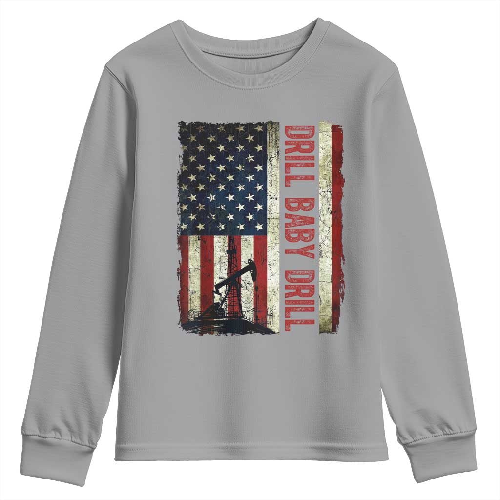 Drill Baby Drill American Flag Youth Sweatshirt Oil Rig Oildfield Energy Industry Patriot - Wonder Print Shop