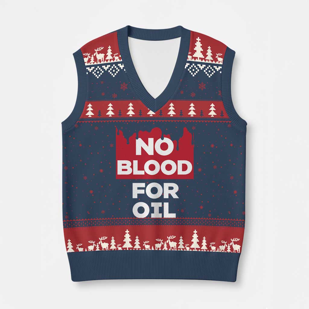 No Blood for Oil V-Neck Knit Sweater Vest Anti-War Resource Exploitation - Wonder Print Shop