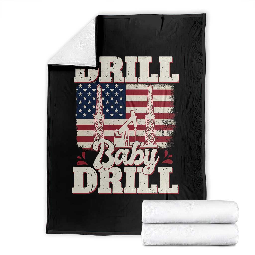Drill Baby Drill American Flag Throw Blanket Retro Oilfield Oil Rig Patriot - Wonder Print Shop