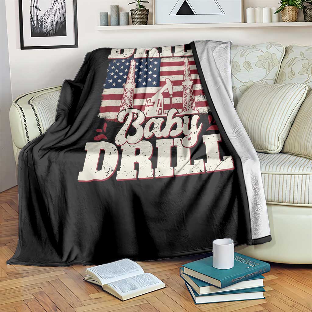 Drill Baby Drill American Flag Throw Blanket Retro Oilfield Oil Rig Patriot - Wonder Print Shop