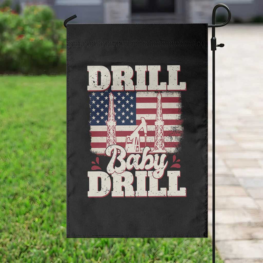 Drill Baby Drill American Flag Garden Flag Retro Oilfield Oil Rig Patriot - Wonder Print Shop