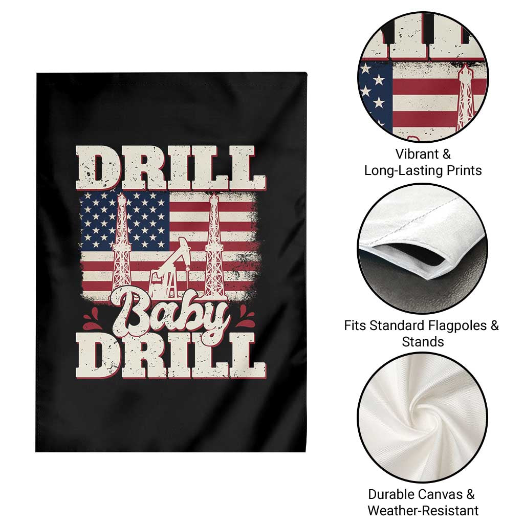 Drill Baby Drill American Flag Garden Flag Retro Oilfield Oil Rig Patriot - Wonder Print Shop