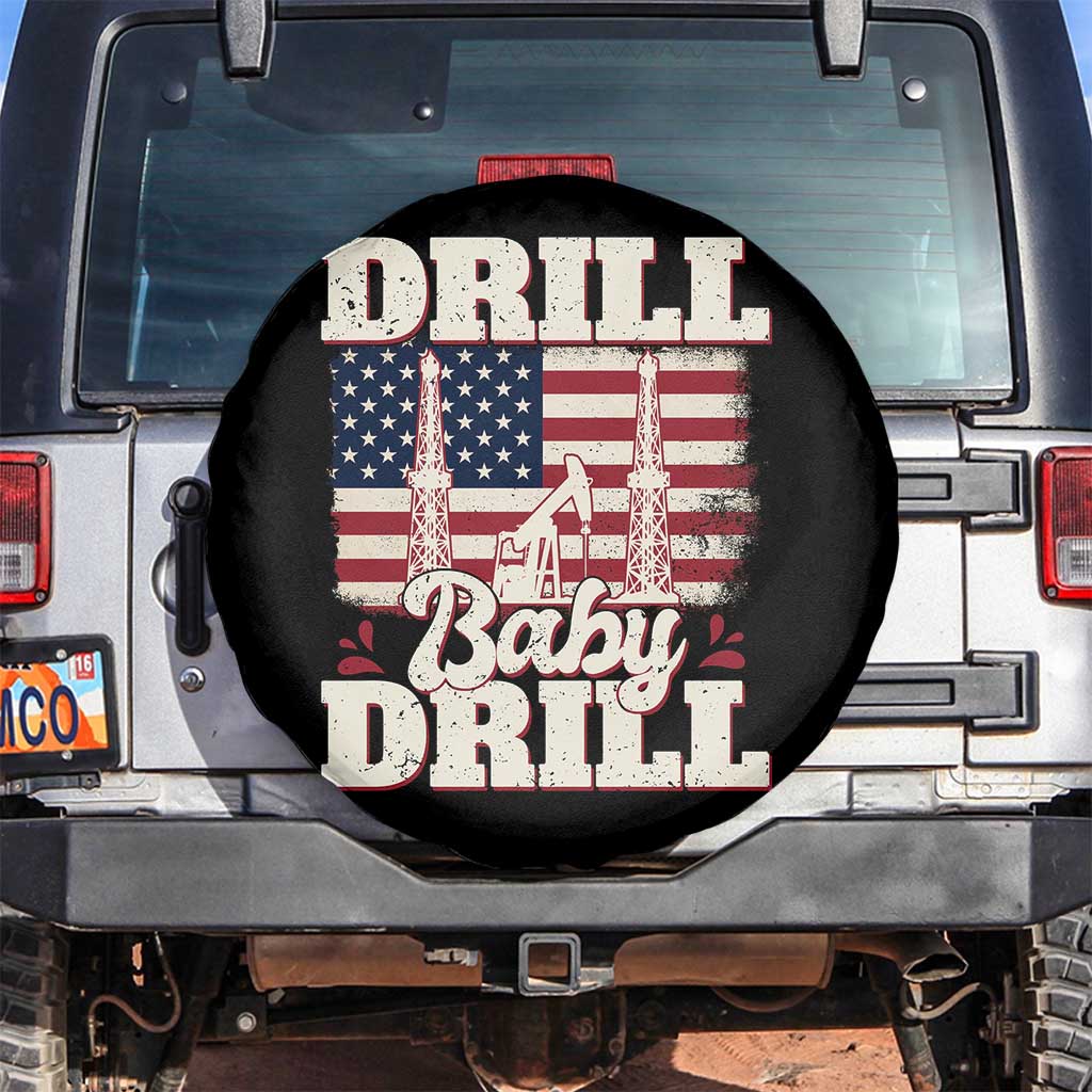 Drill Baby Drill American Flag Spare Tire Cover Retro Oilfield Oil Rig Patriot - Wonder Print Shop