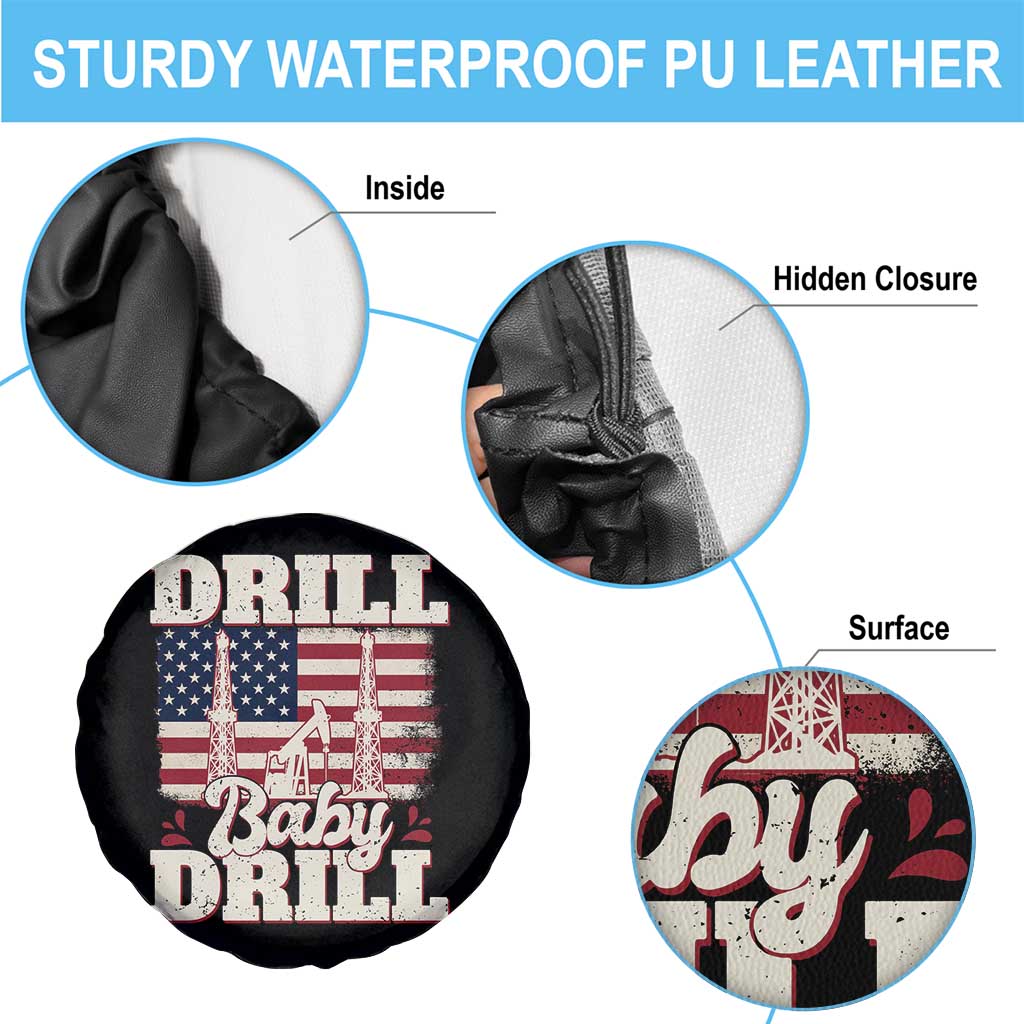 Drill Baby Drill American Flag Spare Tire Cover Retro Oilfield Oil Rig Patriot - Wonder Print Shop