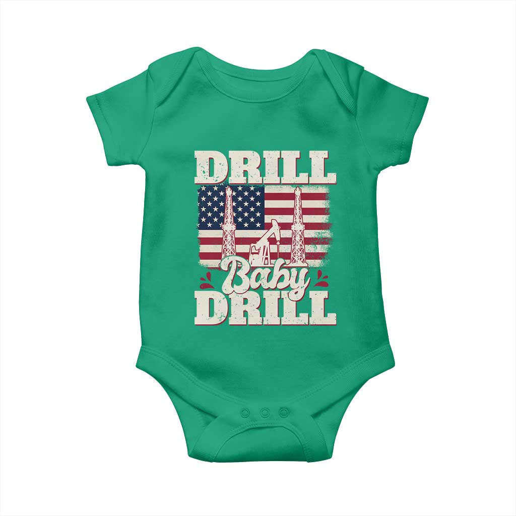 Drill Baby Drill American Flag Baby Onesie Retro Oilfield Oil Rig Patriot - Wonder Print Shop